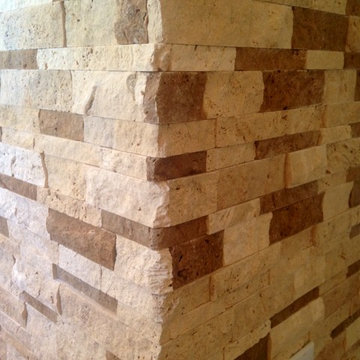 Honed Marble and 3d Ivory and Noche Travertine Walls