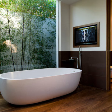 Hopen Place Hollywood Hills luxury home modern primary bathroom freestanding soa