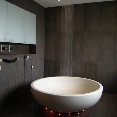 Inspiration for a contemporary freestanding bathtub remodel in Dublin