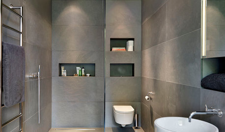 Por qué y cómo usar azulejo oscuro en la ducha de un baño pequeño