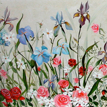 Housefox Design - Wild flowers, hand painted on a beige surface.