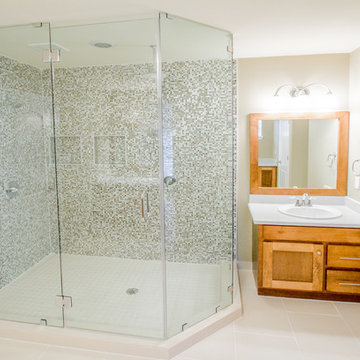 Huge shower with ceiling and wall heads
