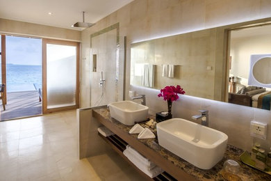 Design ideas for a contemporary bathroom in Other with a walk-in shower and an open shower.