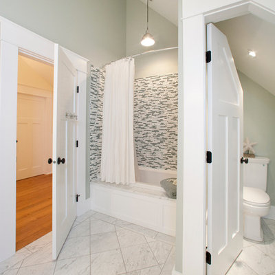 Trendy matchstick tile and multicolored tile bathroom photo in Vancouver