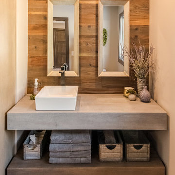 Industrial Bathroom with Floating Shelves