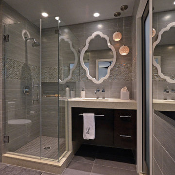 Integrated glass shower and vanity