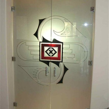 Interior Glass Doors with Obscure Frosted Glass - Sun Symbol