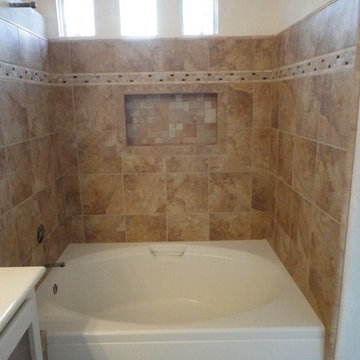 Irvine Soaking Tub With Rain Glass Shower Doors & Recessed Shampoo Shelf