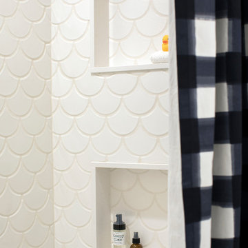 Jillian Harris: Fish Scale Tile Tub Surround with Recessed Shelving