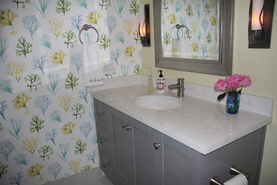 Minimalist kids' white tile porcelain tile drop-in bathtub photo in Los Angeles