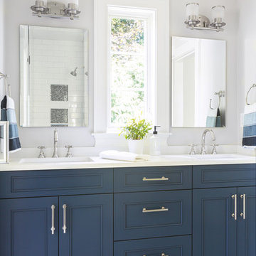Kids bath with blue vanity