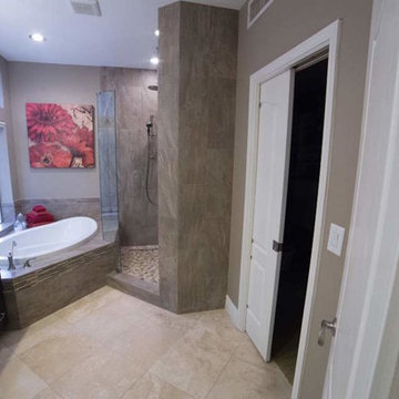 Kitchen & Bathroom Remodel with Dark Wood and Beige Granite