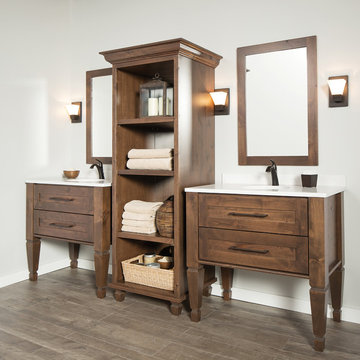 Knotty and Nice Master Bathroom for Two with twin matching Furniture Style Vanit
