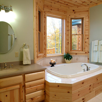 Knotty pine master bathroom