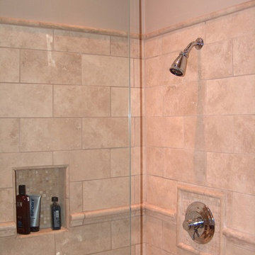 Kohler Tub With Travertine Shower Frameless Shower doors