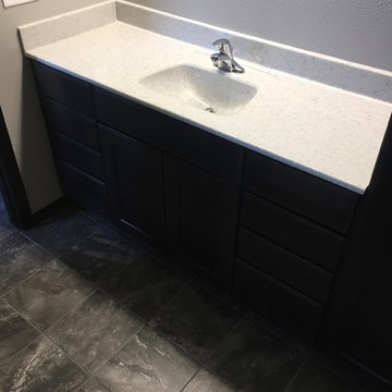 Lake Home Remodel - Textured Laminate. Grey Vanity