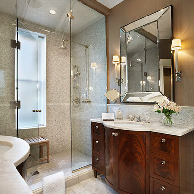 Bathroom - traditional bathroom idea in Chicago with furniture-like cabinets