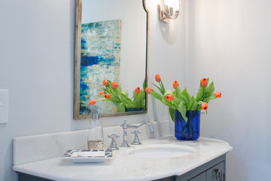 Inspiration for a small coastal white tile and subway tile ceramic tile bathroom remodel in Charleston