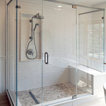 Large custom shower with integrated bench