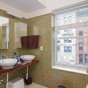 Large Double Hung Window in Modern, Unique Bathroom
