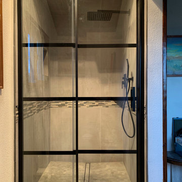 Large Format Tile Modern Bath Remodel French Shower Door