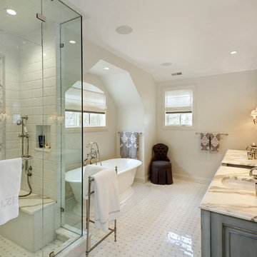 Large Glass Enclosed Shower & Freestanding Tub