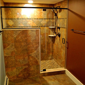 Large Master Bathroom Tile Shower - After Photo Interior Farm House