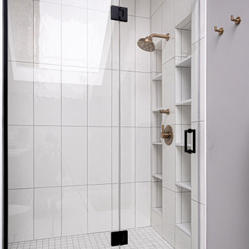 Large shower with Niche Shelves and Floating Bench