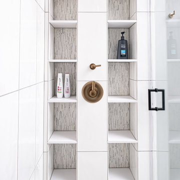 Large shower with Niche Shelves and Floating Bench