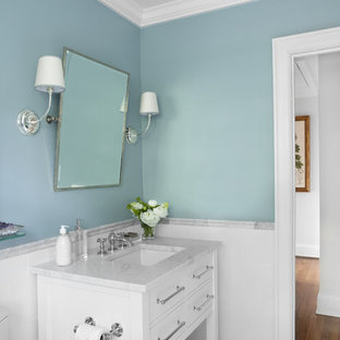 Bathroom - traditional subway tile bathroom idea in Atlanta with a console sink