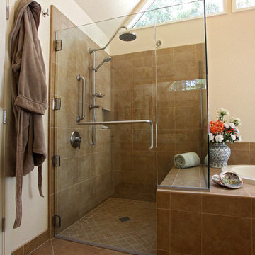 Level Entry Shower with Non-slip Floor and Shower Pan