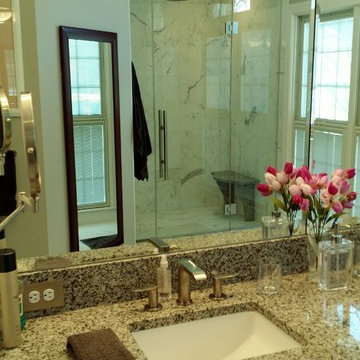 LG Bathroom: Window; Granite Seat; Frameless Shower Door, Linear Drain
