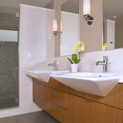 Bathroom - contemporary bathroom idea in Seattle with a vessel sink