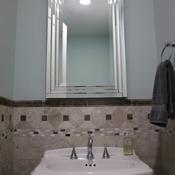 Loft Hall Bathroom - Pedestal Sink & Tile Wainscoting