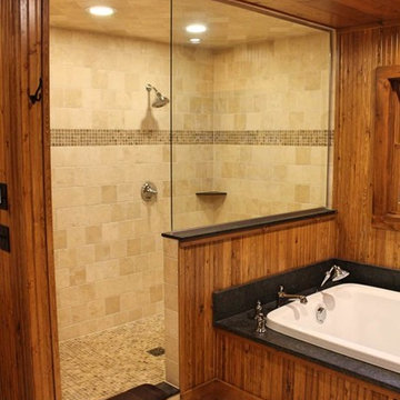Log Lodge Lake Home Master Bathroom Shower