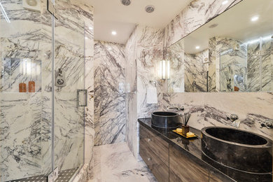 London Bathroom with Calacatta Viola Polished Marble