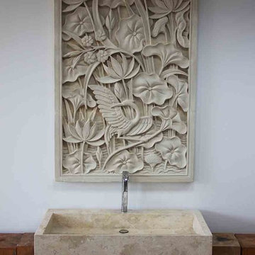 Long vessel Stone Marble Sink - Washbasin + Stone Relief