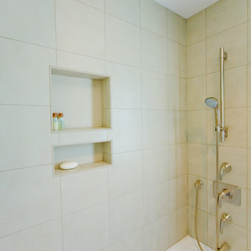 Los Altos Bathroom Remodel, shower over tub, tile niche