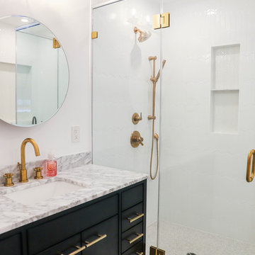 Shower Enclosure, Vanity, Tiled Shower & Floor