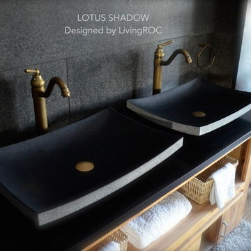 LOTUS SHADOW 23"x15" BLACK GRANITE BATHROOM VESSEL SINK