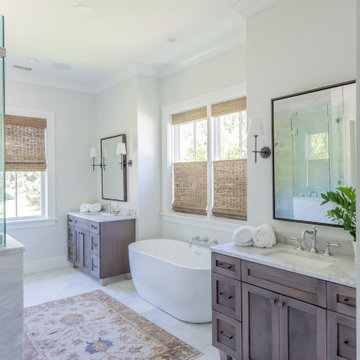 Lowcountry Farm House Master Bath with Marble