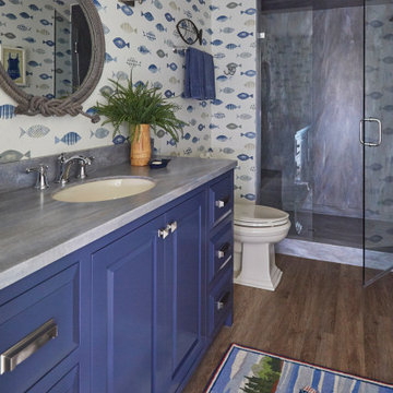 Lower Level Guest Bath with Blue Vanity