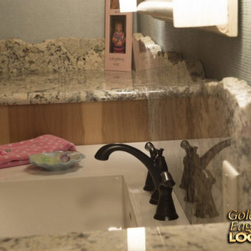 Lowered vanity for kids bathroom Golden Eagle log Homes Lakehouse 4166AL