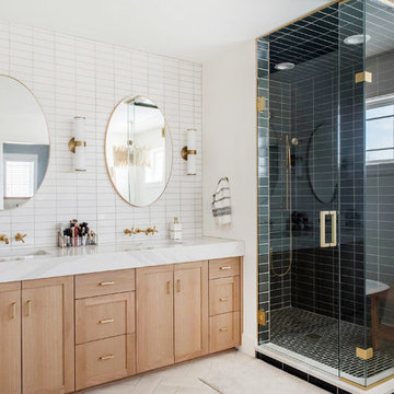 Luxe Contemporary Bath with Contrasting Handmade Tiles