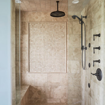 Luxurious Master Shower w/Rainhead, Body Sprays, and Stone Ceiling