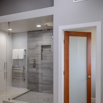Luxurious Modern Gray Bathroom with Walk in Shower
