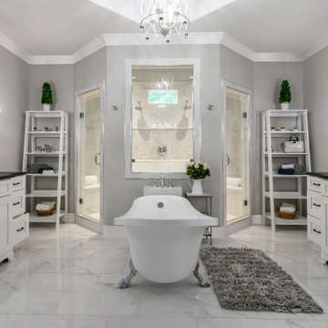 Luxury Bathroom with Clawfoot Tub, His and Her Sinks