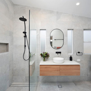 This is an example of a contemporary bathroom in Sydney with a floating vanity.