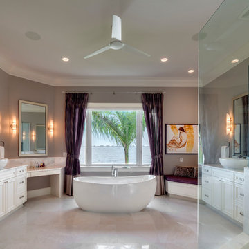 Luxury Master Bath Window Treatment + Bench