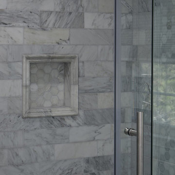 Magnificent Master Tile Bathroom with Frameless Shower Door
